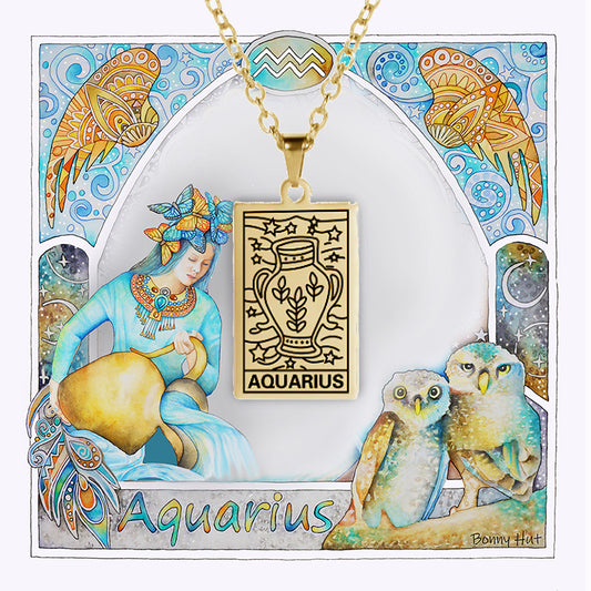 Aquarius birthday gift necklace-pendant, Zodiac star-sign jewellery gifts from our Melbourne Metaphysical store. Unique astrological celestial, esoteric, spiritual gift for the Aquarian in your life.