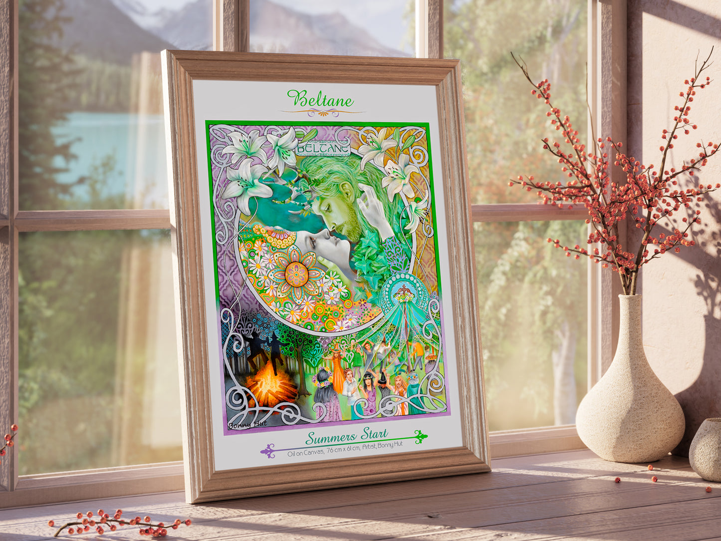 Beltane Framed Altar art print - Wiccan Wheel of the Year - 8 Pagan Sabbats