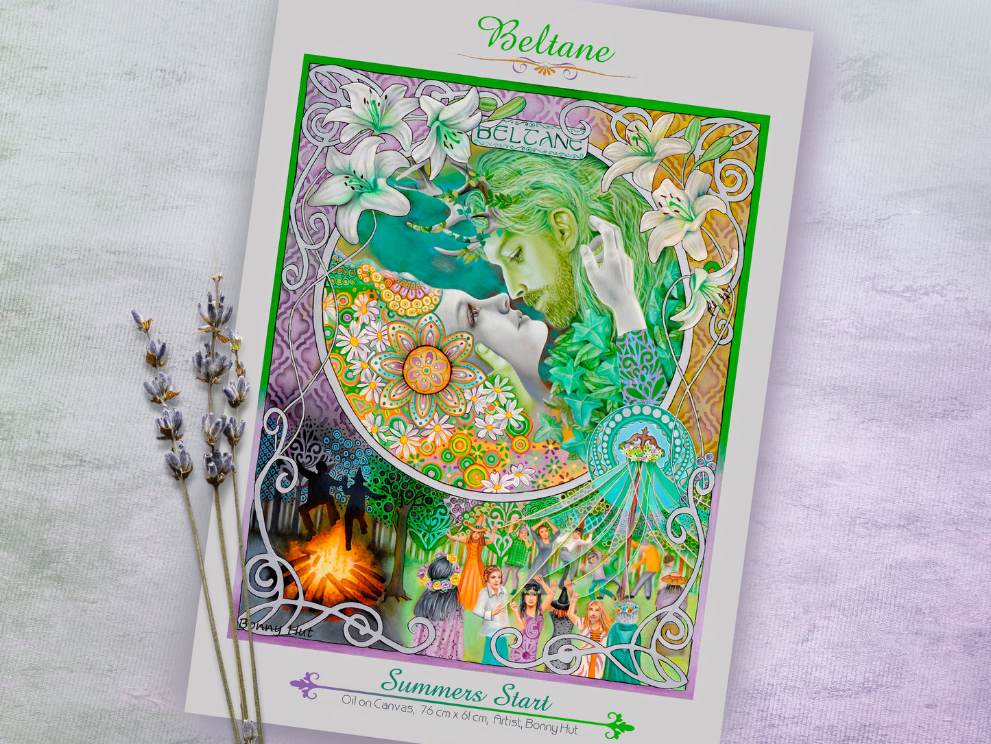 Beltane A3 Giclee art print - Wiccan Wheel of the Year - 8 Pagan Sabbats wedding handfasting of the may-queen and Greenman