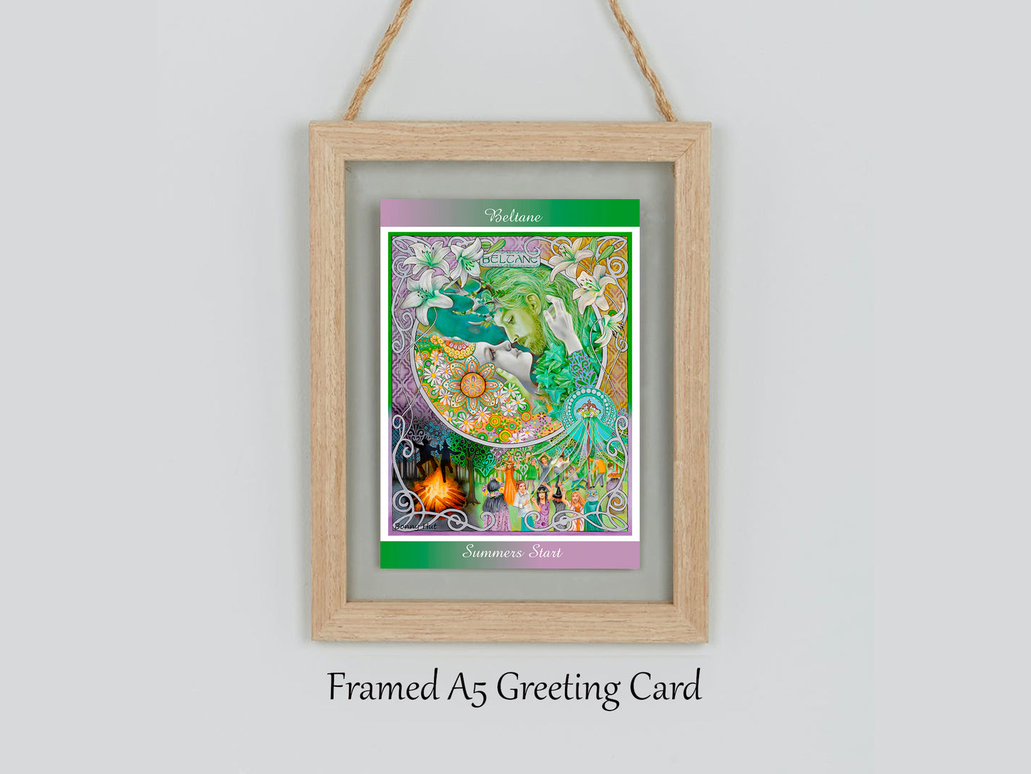 Beltane art nouveau inspired greeting cards framed - Wiccan Wheel of the Year Pagan Sabbat for weddings and Handfastings with the May Queen and Greenman