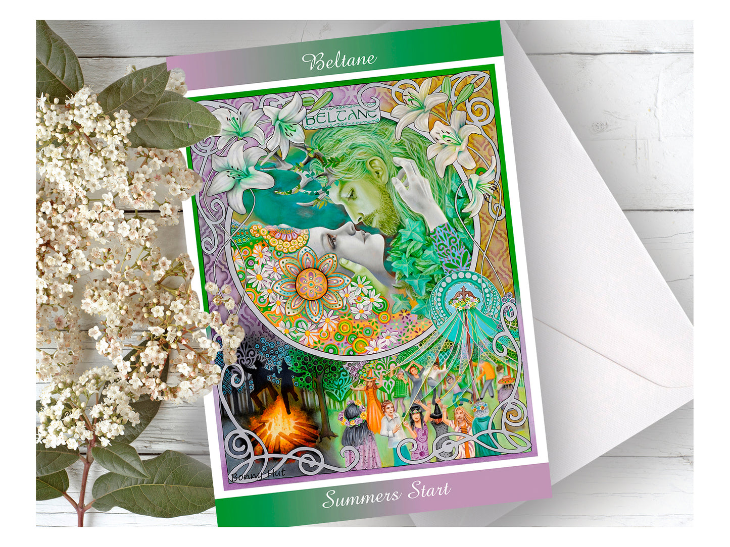 Beltane art Nouveau greeting cards - Wiccan Wheel of the Year Pagan Sabbat for weddings and Handfastings with the May Queen and Greenman