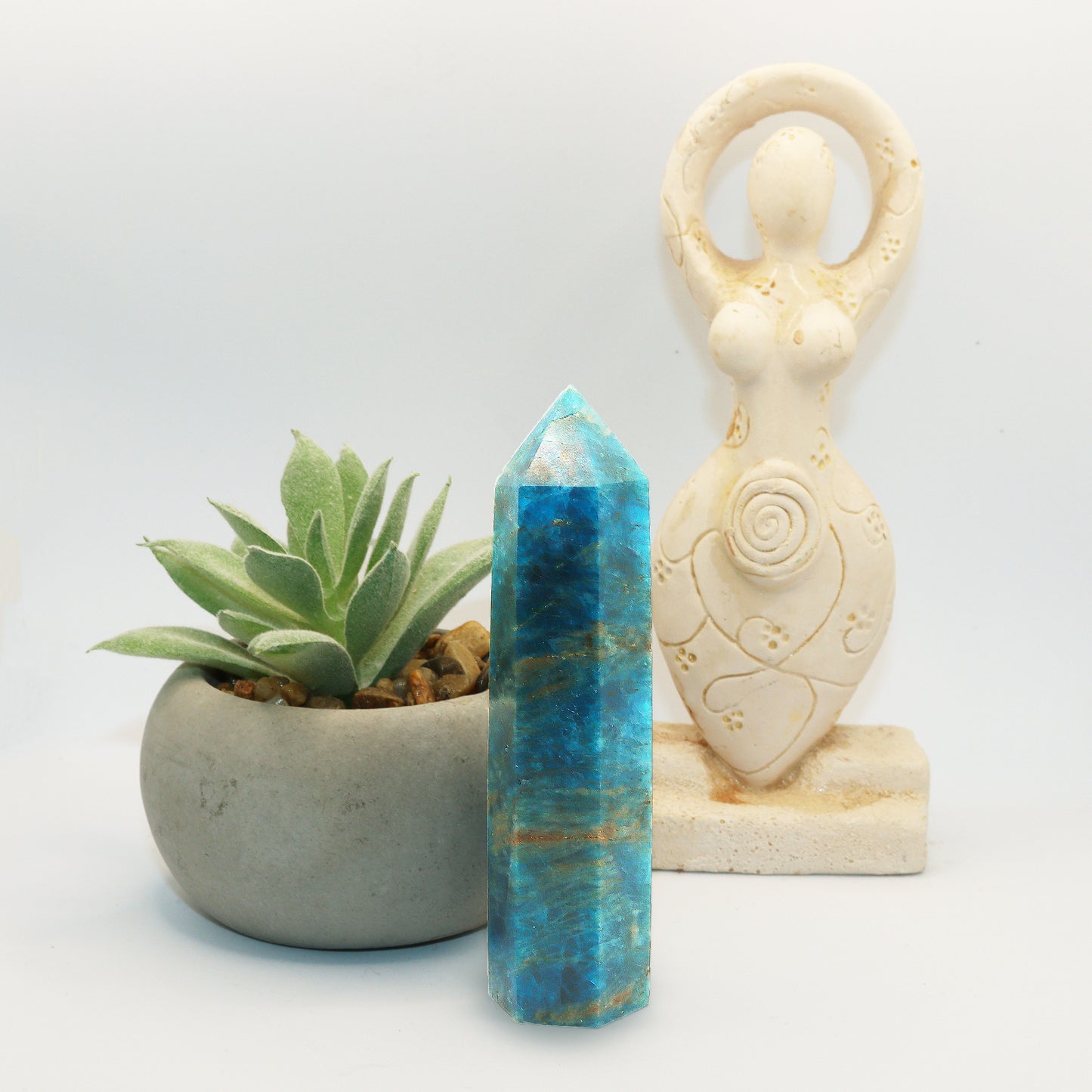 Blue Apatite natural stone towers / generators / obelisks. Esoteric decor and spiritual gifts from our online New Age Metaphysical store based in Melbourne, Australia.