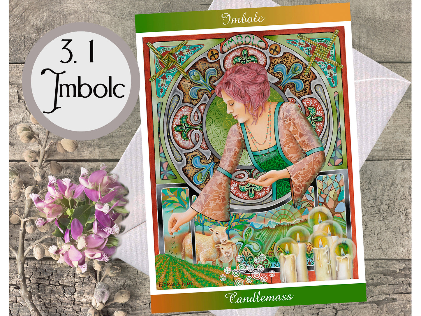 Imbolc Goddess Brigid Celtic mythology Witchy Gifts Wiccan Wheel of the Year Art Nouveau inspired Greeting Cards with mixed bulk options of all 8 Pagan Sabbats
