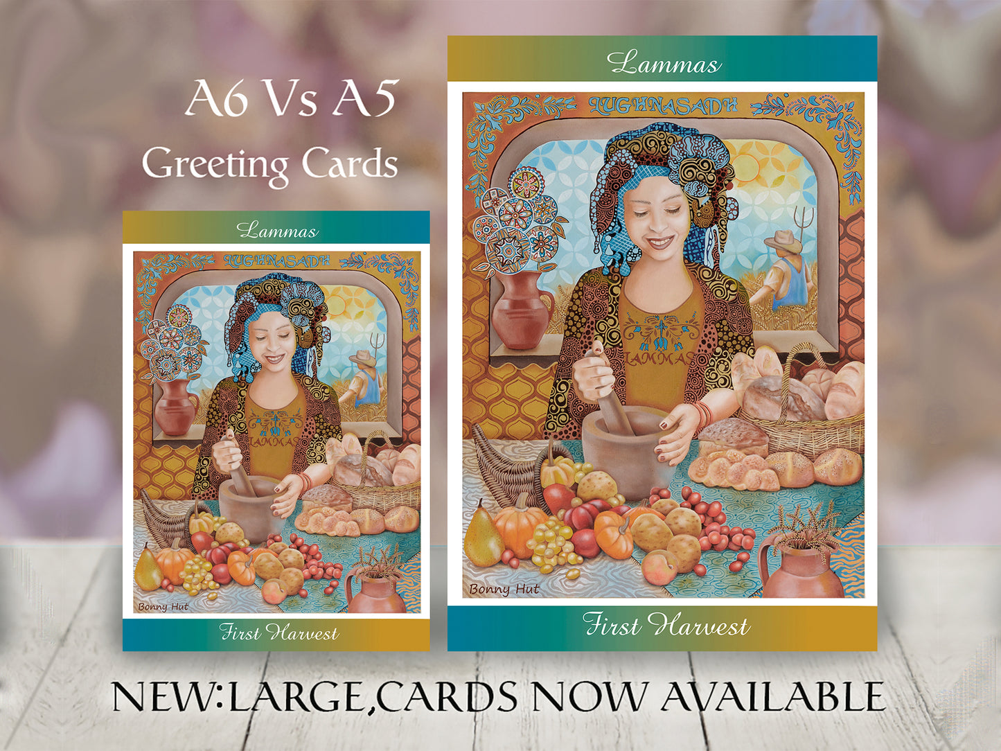Lammas Lughnasadh harvest art A6 and A5 greeting cards - Kitchen Witch - Pagan Sabbat