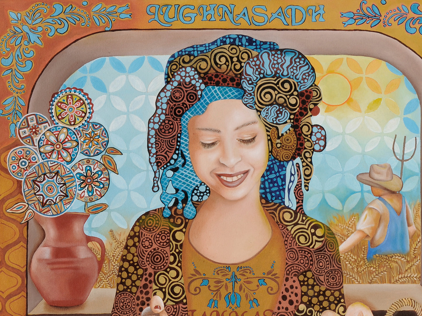 Lammas Lughnasadh art greeting cards - Kitchen Witch oil painting detail portrait- Pagan Sabbat
