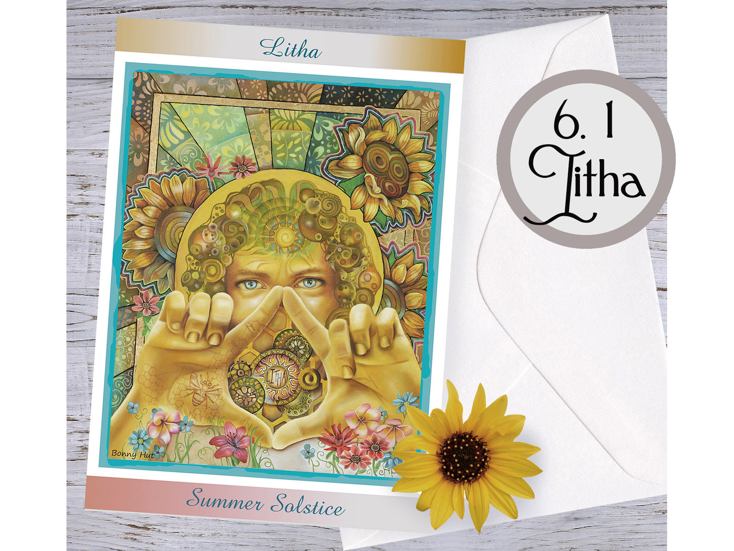 Litha Summer Solstice Witchy Gifts Wiccan Wheel of the Year Greeting Cards with mixed bulk options of all 8 Pagan Sabbats with sunflowers