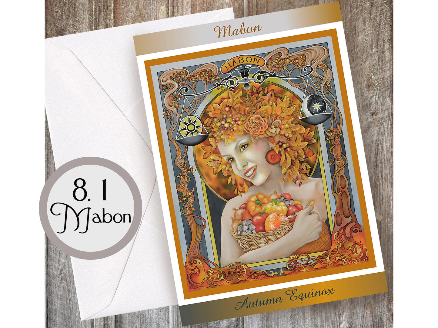 Mabon Autumn Equinox Art Nouveau Witchy Gifts Wiccan Wheel of the Year Greeting Cards with mixed bulk options of all 8 Pagan Sabbats