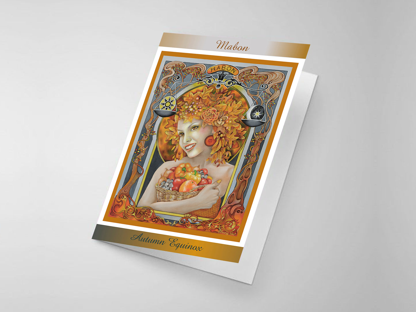 Mabon Autumn Equinox art folded greeting cards - Art Nouveau inspired Wiccan Wheel of the Year - Pagan Sabbat