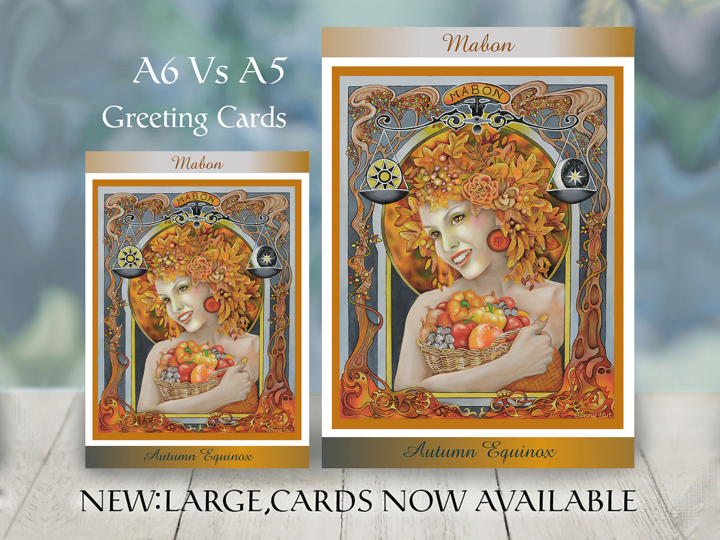 Mabon Autumn Equinox art greeting cards - A6 and large A5 sizes Art Nouveau inspired Wiccan Wheel of the Year - Pagan Sabbat