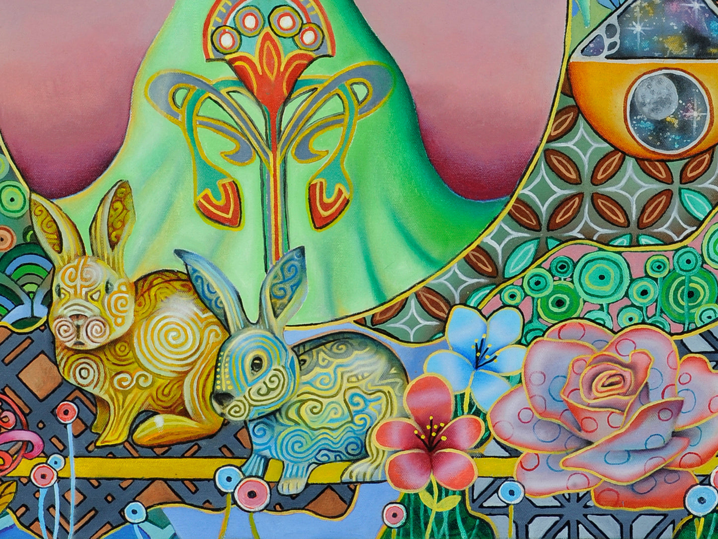 Ostara Spring Equinox bunny rabbits oil painting detail Art Prints - Wiccan Wheel of the Year - 8 Pagan Sabbats