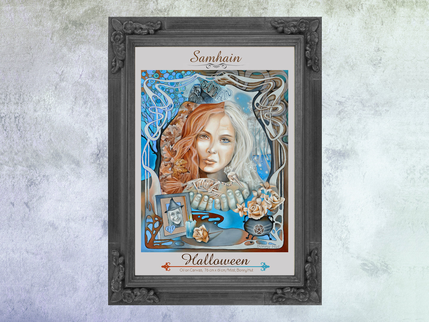 Samhain - Halloween framed Art Nouveau wall Art prints - Wiccan Wheel of the Year - 8 Pagan Sabbats