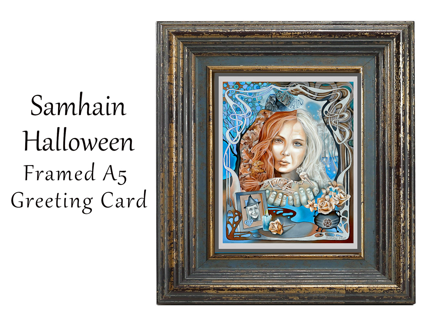 Samhain / Halloween Art Nouveau framed art greeting cards - Wheel of the Year Pagan Sabbat