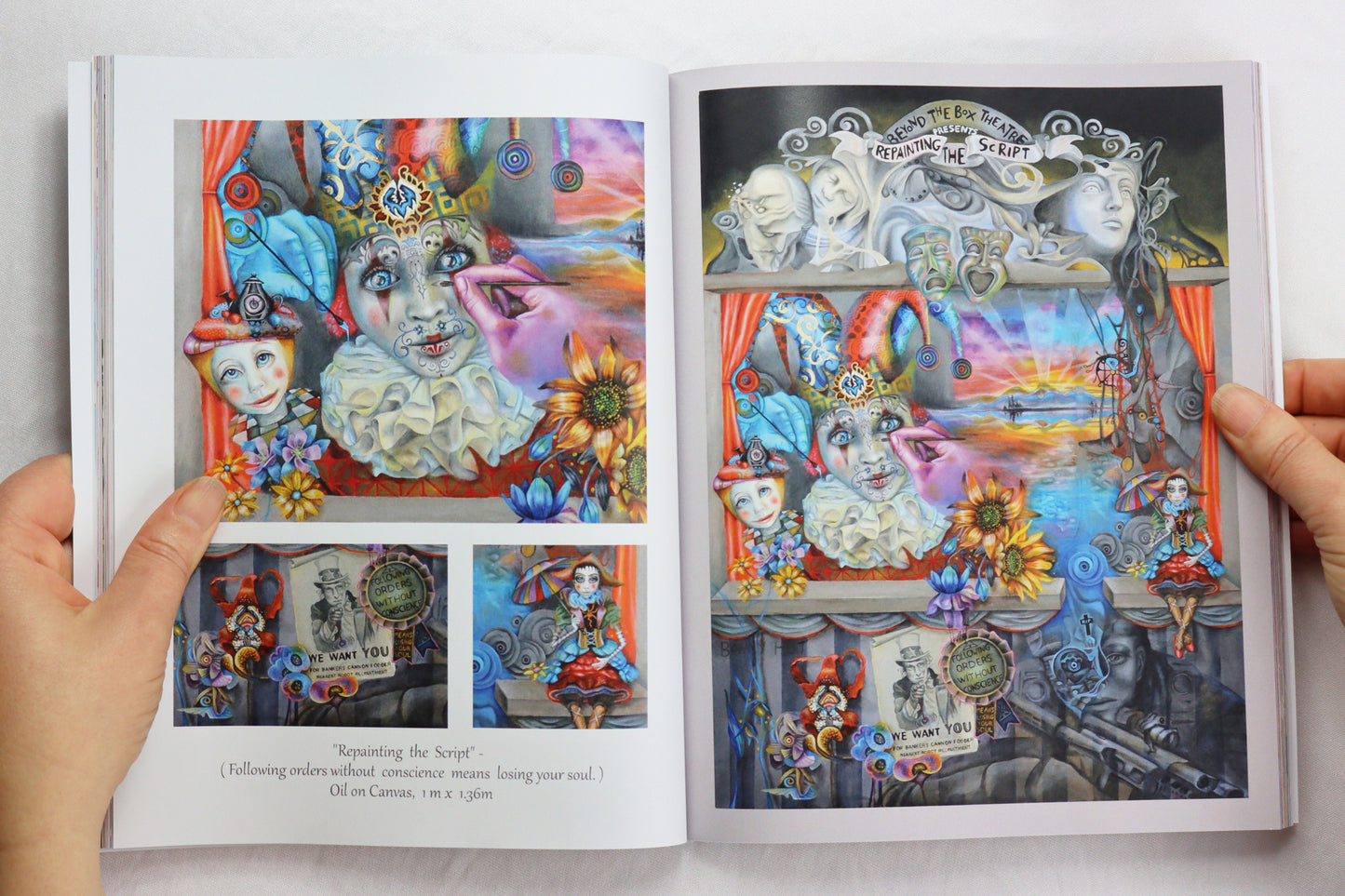 Surreal jester clown carnival oil painting. Spiritual Art Journal, Spiritual birthday gifts, Metaphysical store gift, Poetry book, Visionary artwork by artist Bonny Hut