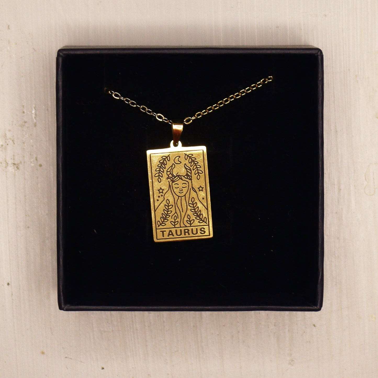 Taurus birthday gift necklace-pendant, Zodiac star-sign jewellery. Spiritual Esoteric gifts for her. Great for horoscope astrology lovers. Packaged in black velvet box.
