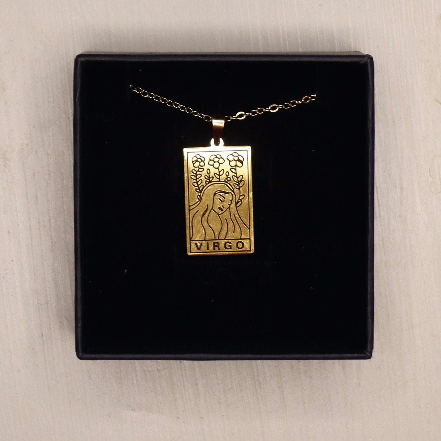 Virgo birthday gift necklace-pendant, Zodiac star-sign jewellery. Spiritual Esoteric gifts for her. Great for horoscope astrology lovers. Packaged in black velvet box.