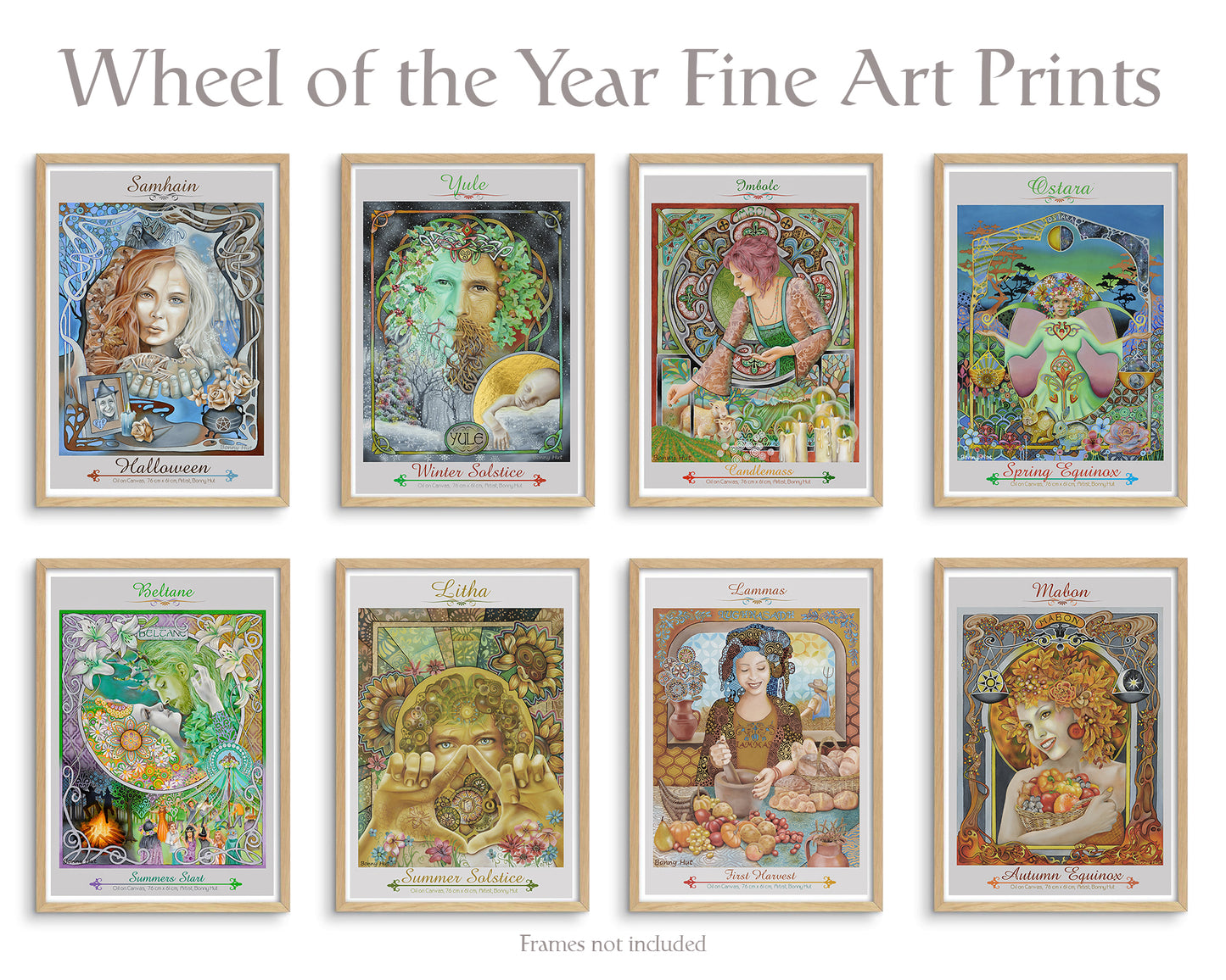 Art Nouveau inspired Wheel of the Year Art Prints. Bulk quantities. 8 Pagan Sabbats