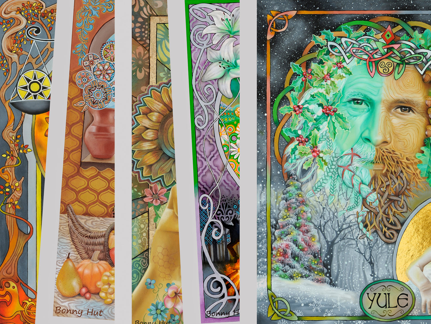 Art Nouveau inspired Wheel of the Year A4 Art Prints. Bulk quantities. 8 Pagan Sabbats
