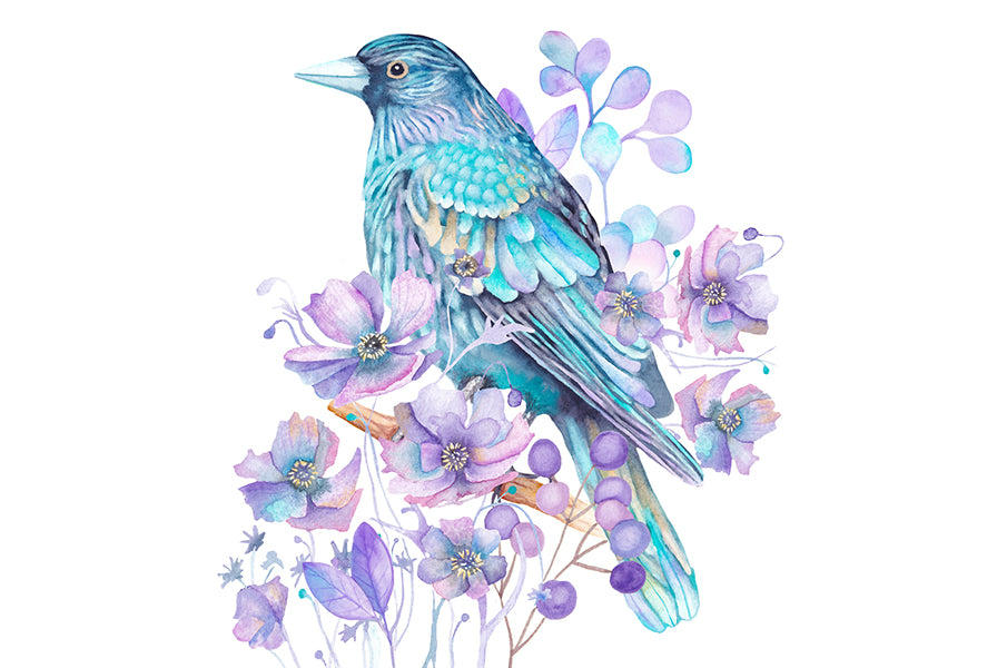A raven or crow in purple flowers. Wiccan pagan clipart instant download from hand-painted watercolor paintings. Great for journals pagan products, book of shadows and creating your own withch gifts.