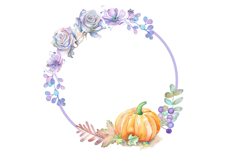 Beautiful round border with purple roses and pumpkin. Wiccan pagan clipart instant download from hand-painted watercolor paintings. Great for journals pagan products, book of shadows and creating your own withch gifts.