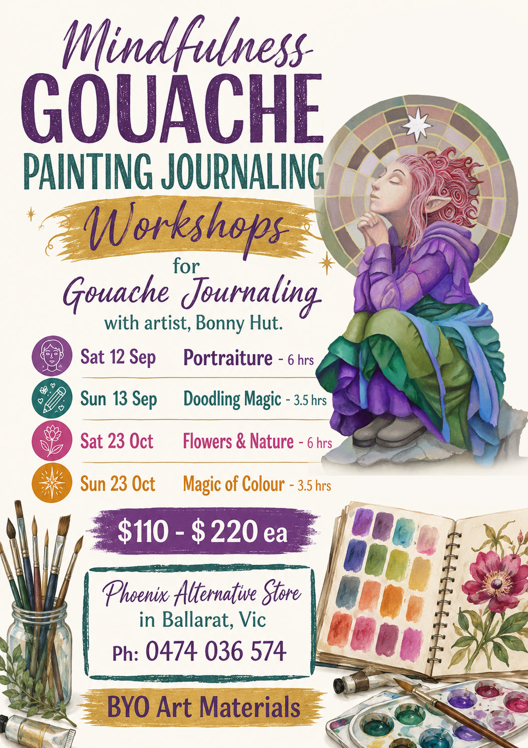 Mindfulness Gouache Journalling Painting Workshops