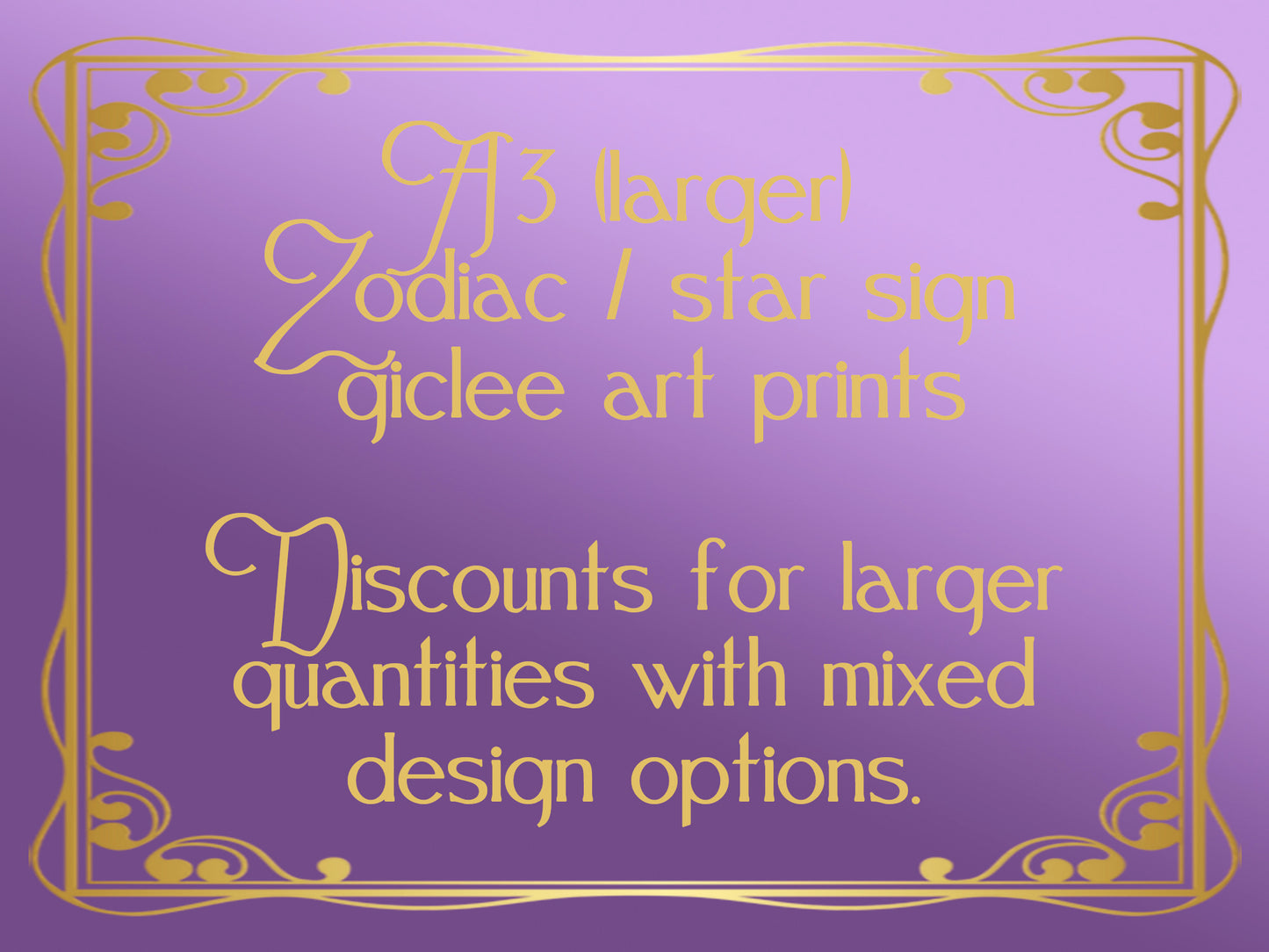 A3 (Larger) Zodiac Birthday Star Sign Wall Art Prints Bulk quantities. Mixed designs.