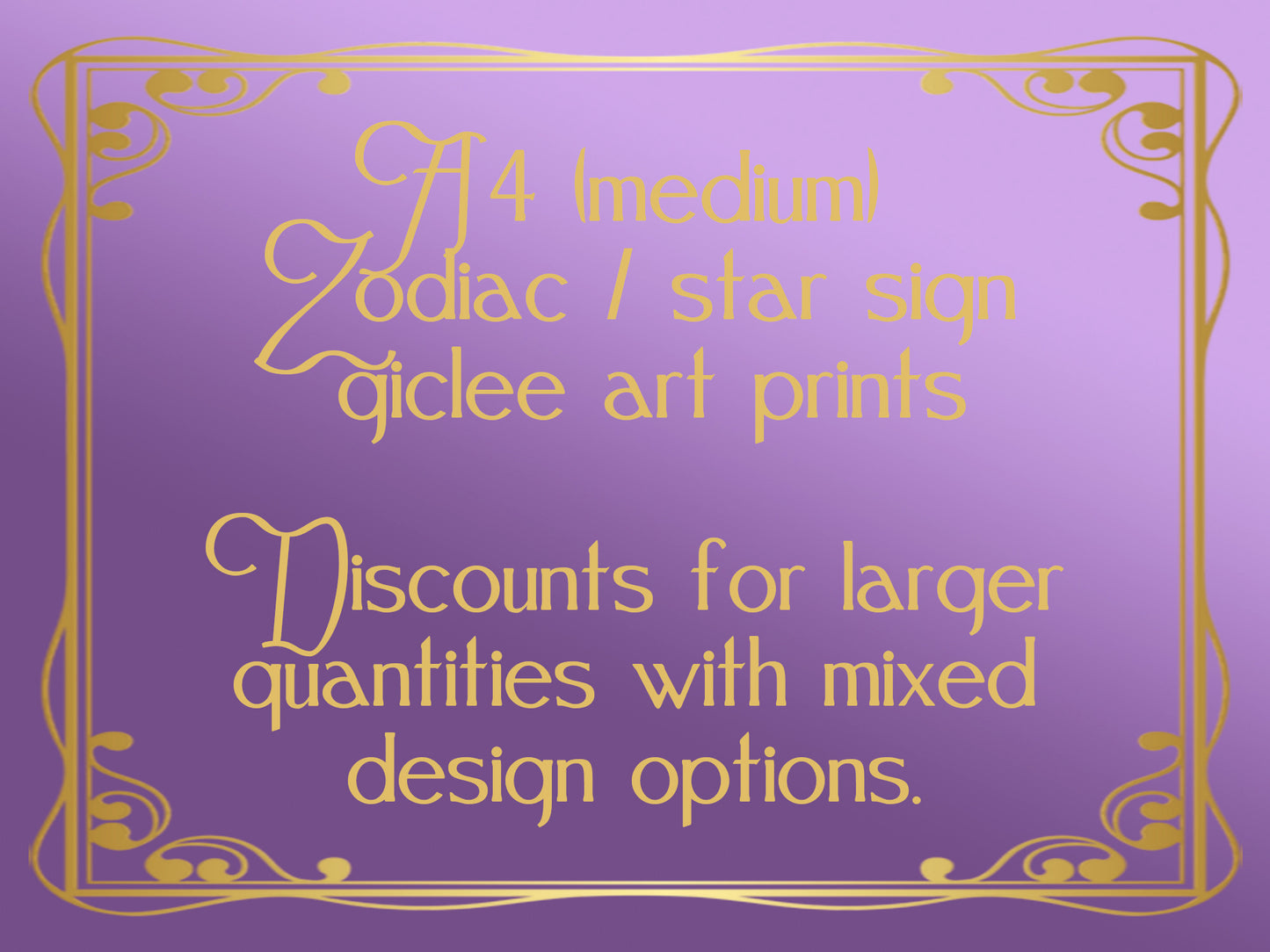 A4 (Medium) Zodiac Birthday Star Sign Wall Art Prints Bulk quantities. Mixed designs.