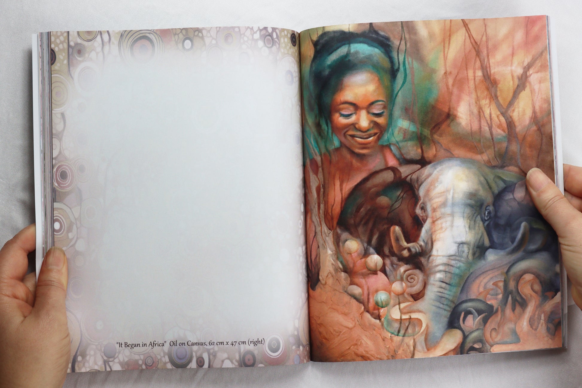 Surreal african portrait painting with elephant. Spiritual Art Journal, Spiritual birthday gifts, Metaphysical store gift, Poetry book, Visionary artwork by artist Bonny Hut