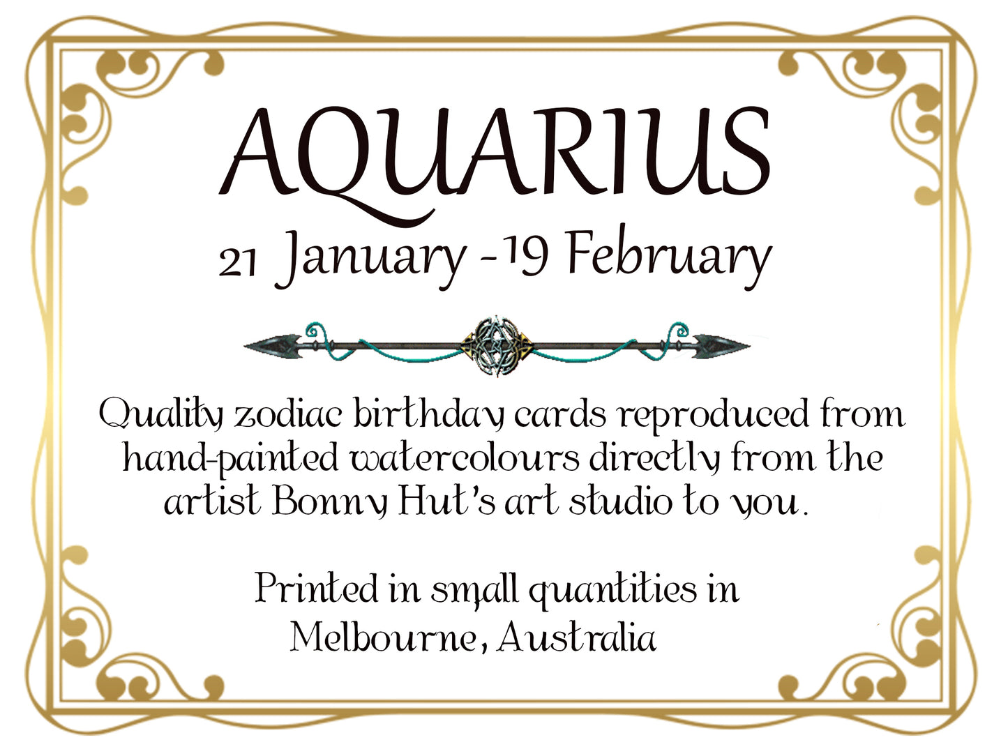 Aquarius Star sign Birthday Cards with Celestial Zodiac watercolor art