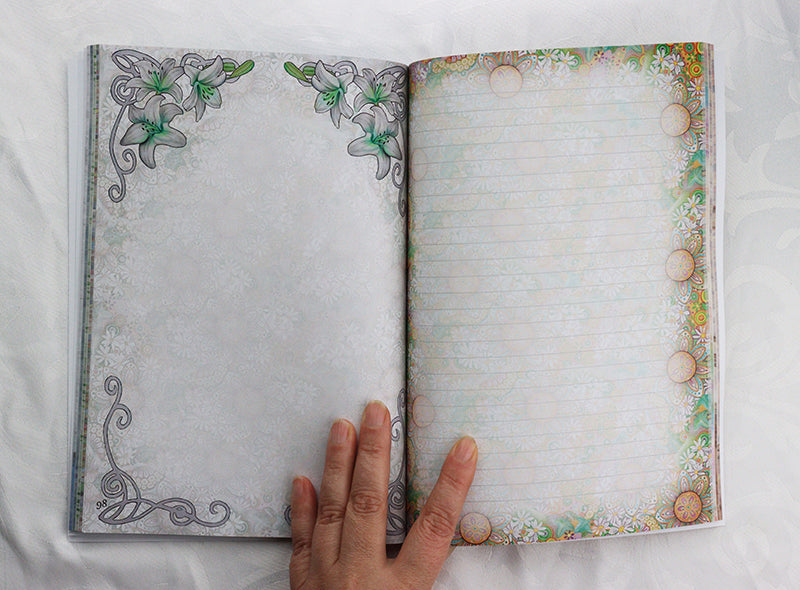Wiccan Wheel of the Year Journal Poem, 8 Pagan Sabbats Book Art Nouvea inspired, Beltane blank and lined pages