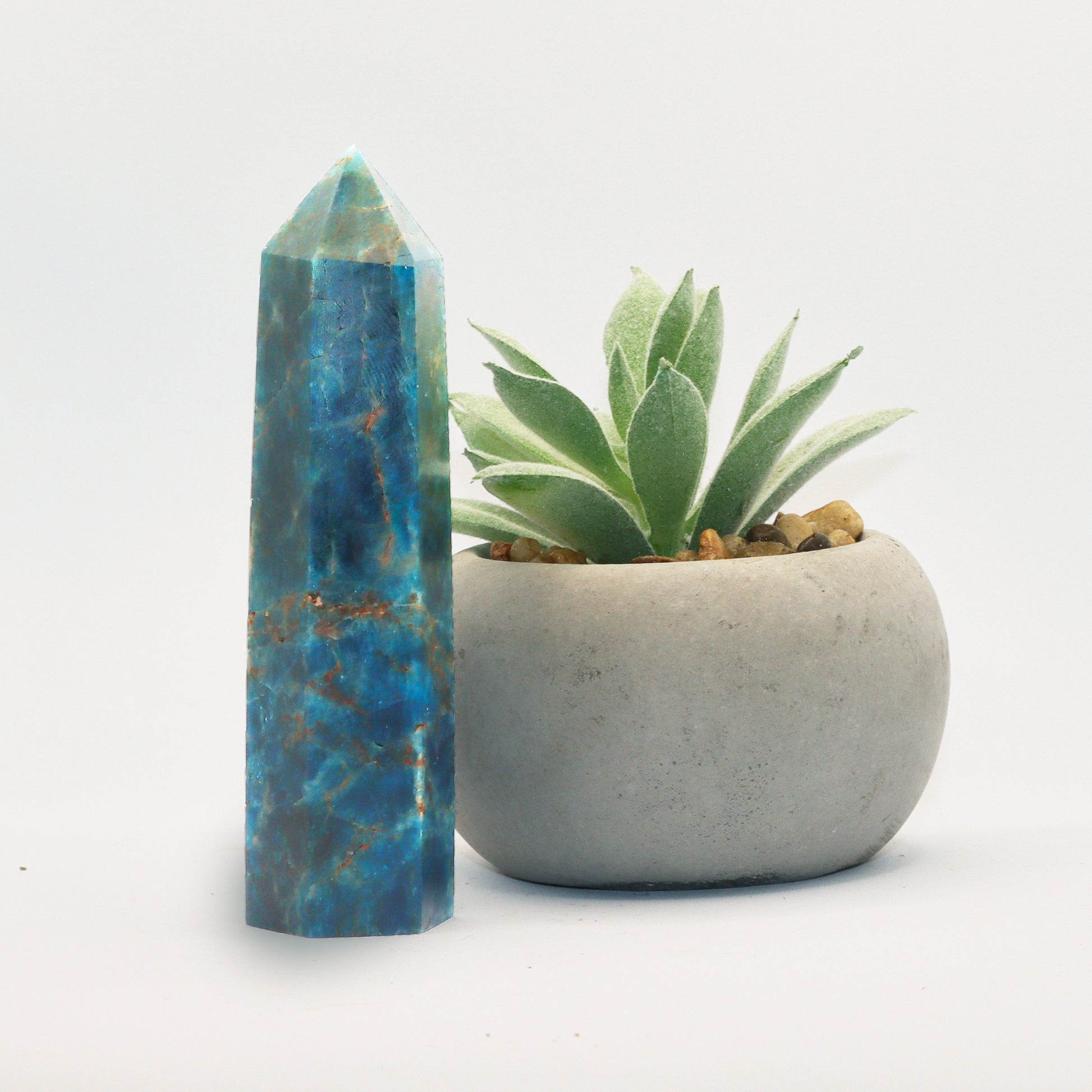 Deep Blue Apatite natural stone towers / generators / obelisks. Esoteric decor and spiritual gifts from our online New Age Metaphysical store based in Melbourne, Australia. 