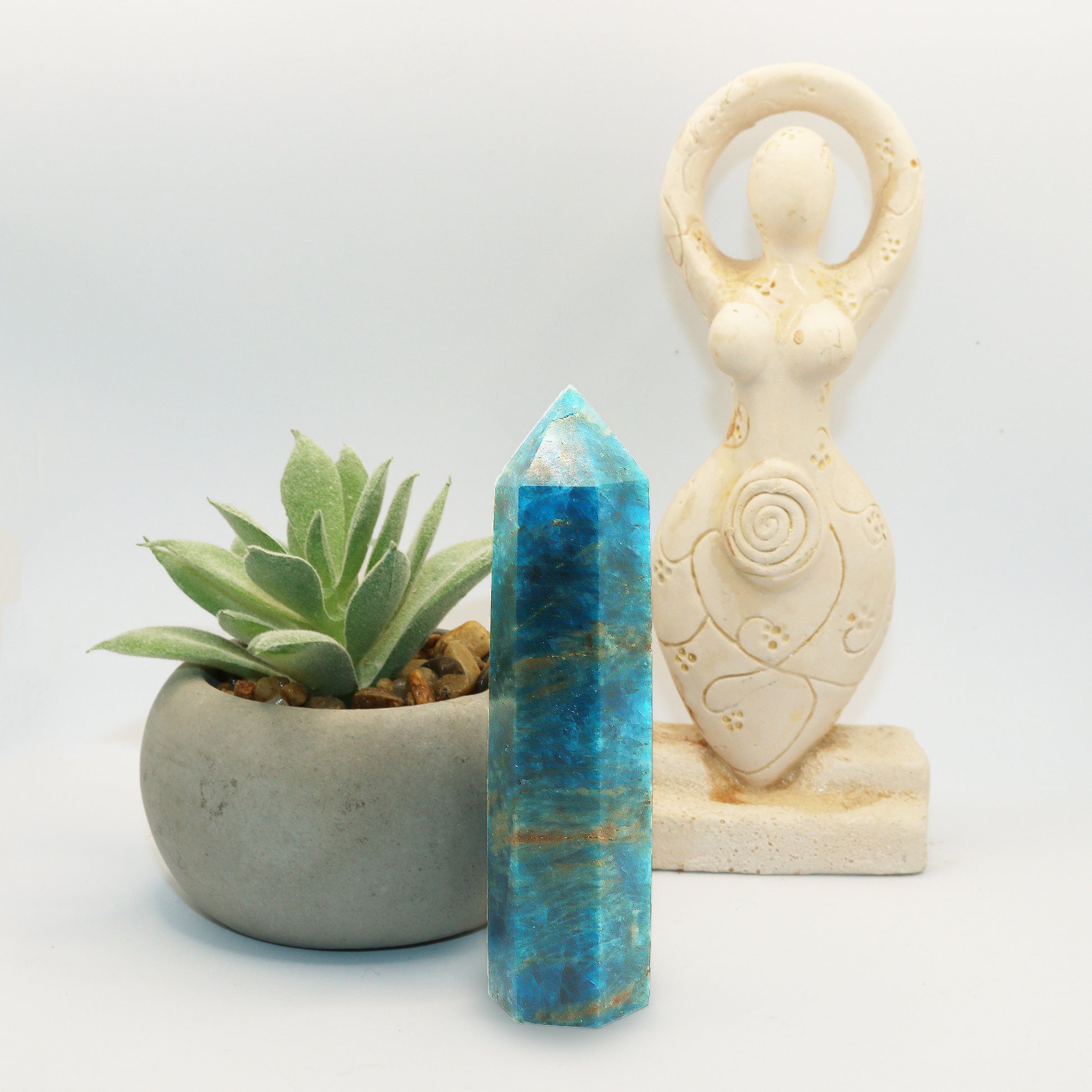 Blue Apatite natural stone towers / generators / obelisks. Esoteric decor and spiritual gifts from our online New Age Metaphysical store based in Melbourne, Australia. 