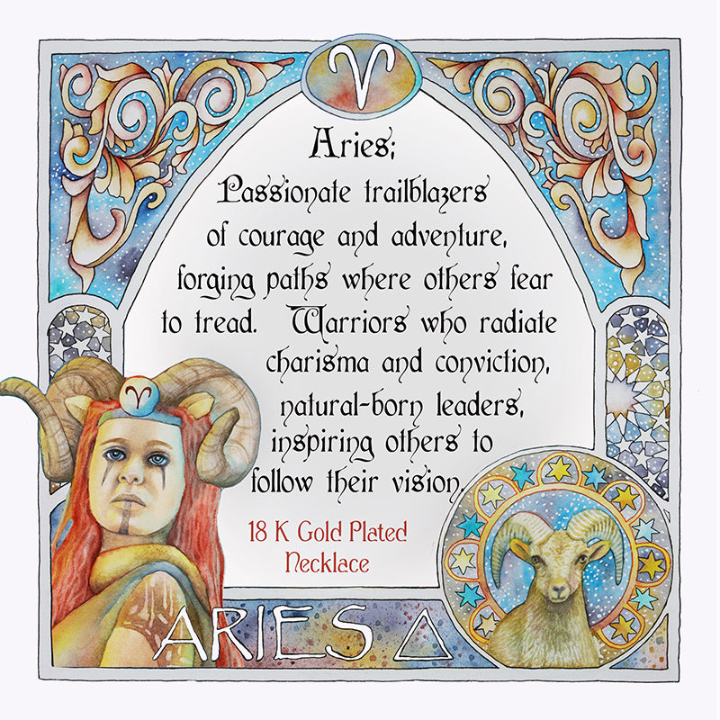 Capricorn birthday gift necklace-pendant, Zodiac star-sign jewellery. Inspiring quote phrase in a hand-painted art nouveau inspired watercolor border. 