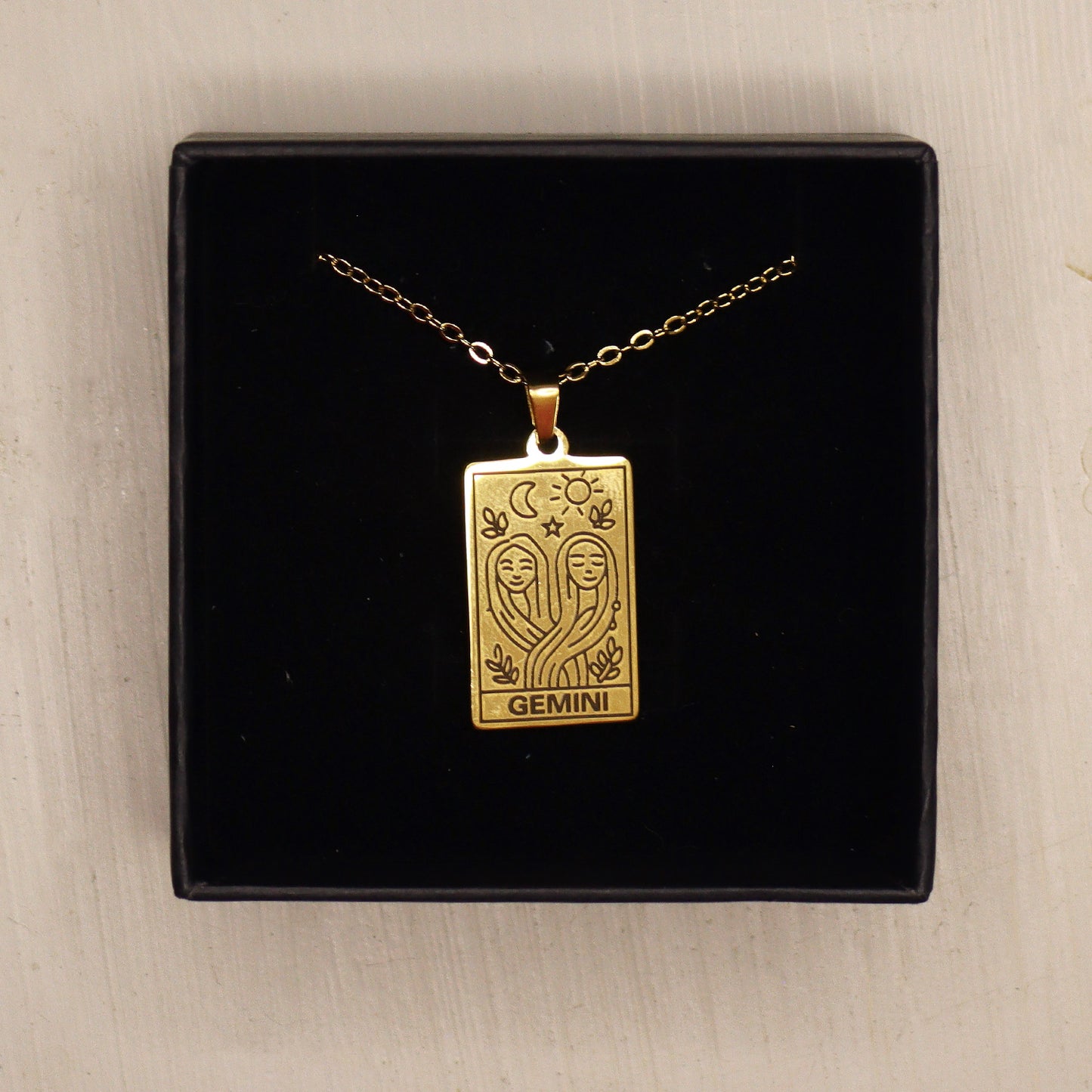 Gemini birthday gift necklace-pendant, Astrology Zodiac star-sign jewellery beautifully packaged in black box