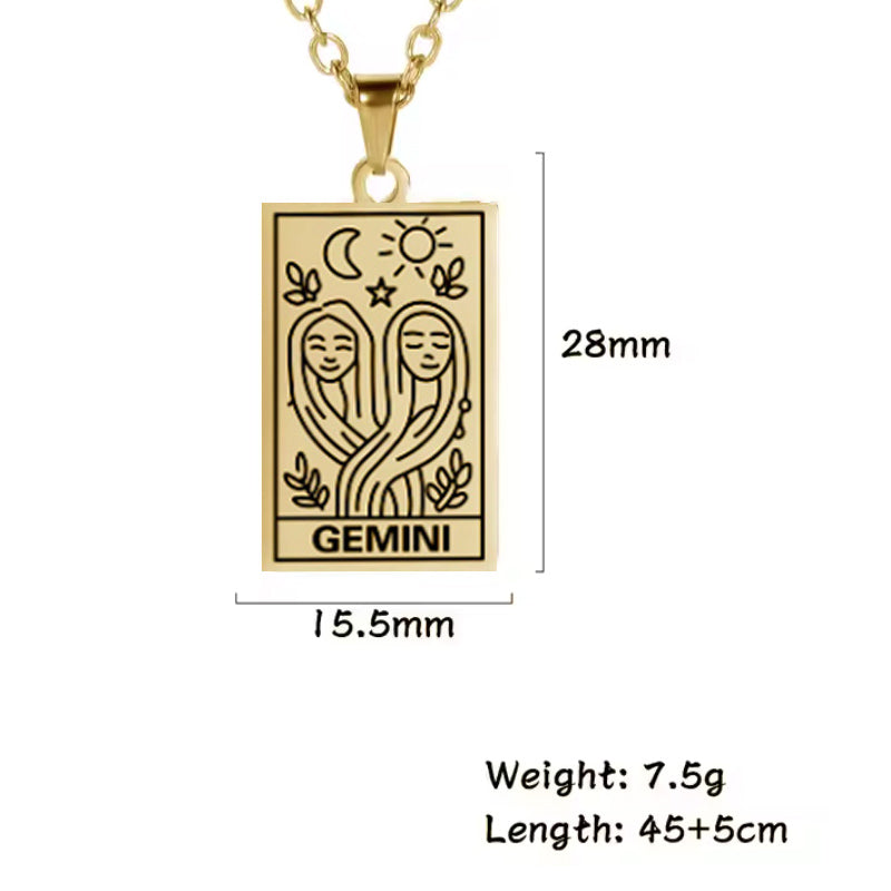 Gemini birthday gift necklace-pendant, Astrology Zodiac star-sign jewellery size chart