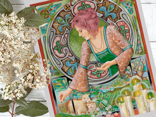 Imbolc Goddess Brigid art print - Wiccan Wheel of the Year - 8 pagan sabbats - detail