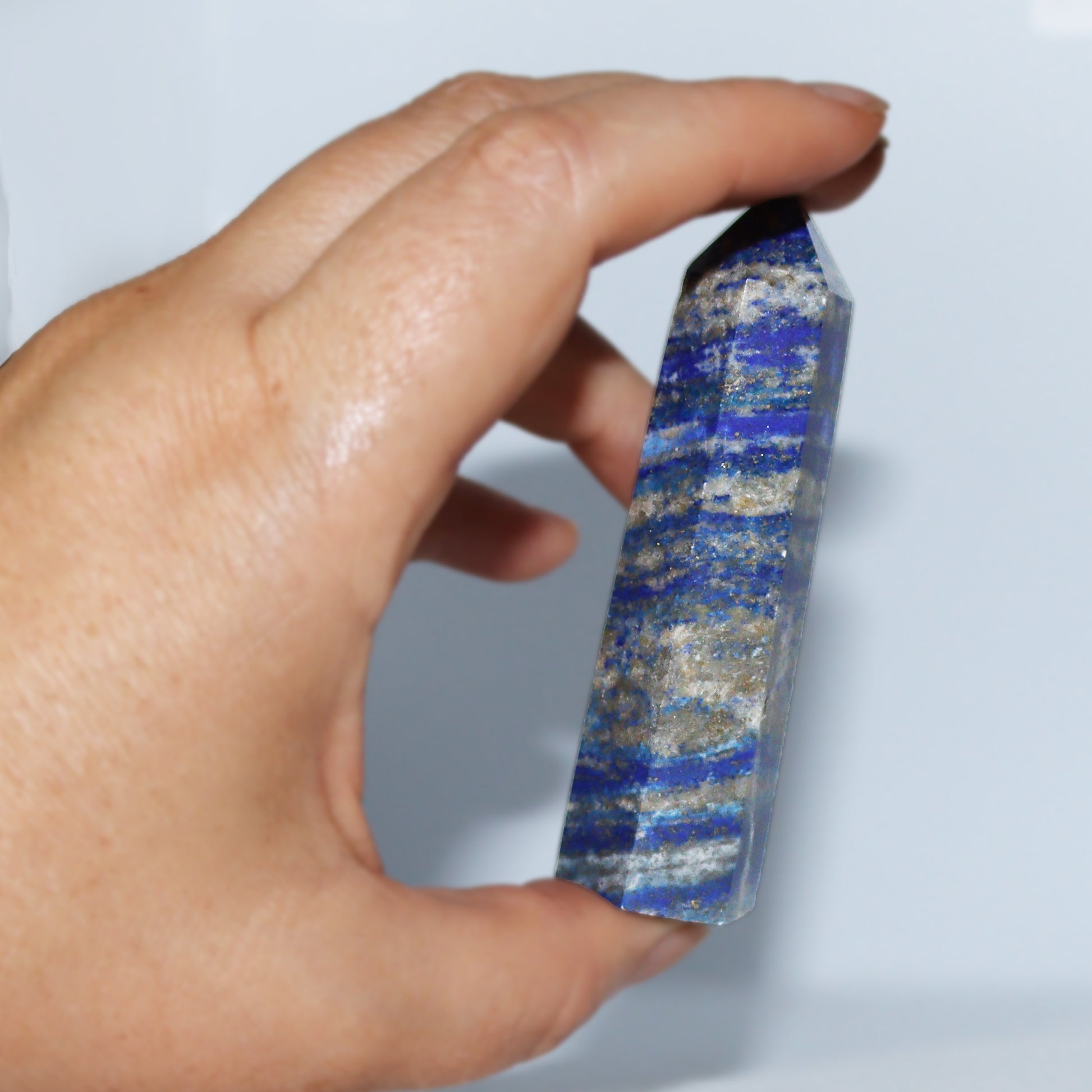 Sacred Blue Lapis Lazuli Crystal Hexagonal Tower / Obelisk. Esoteric spiritual gifts from our New age Metaphysical store.