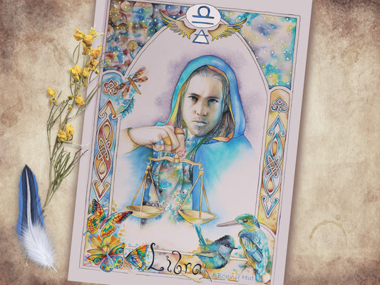 Libra watercolor wall art prints, Art Nouveau Zodiac Star Sign birthday gifts from our Metaphysical store.