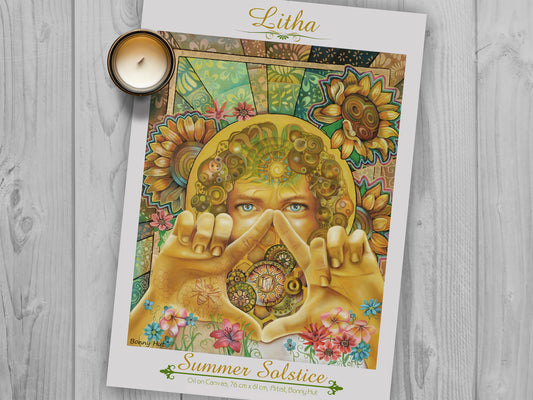 Litha Summer Solstice A3 giclee art prints - Sun God Lugh - Witchy art gifts Wiccan Wheel of the Year - 8 Pagan Sabbats