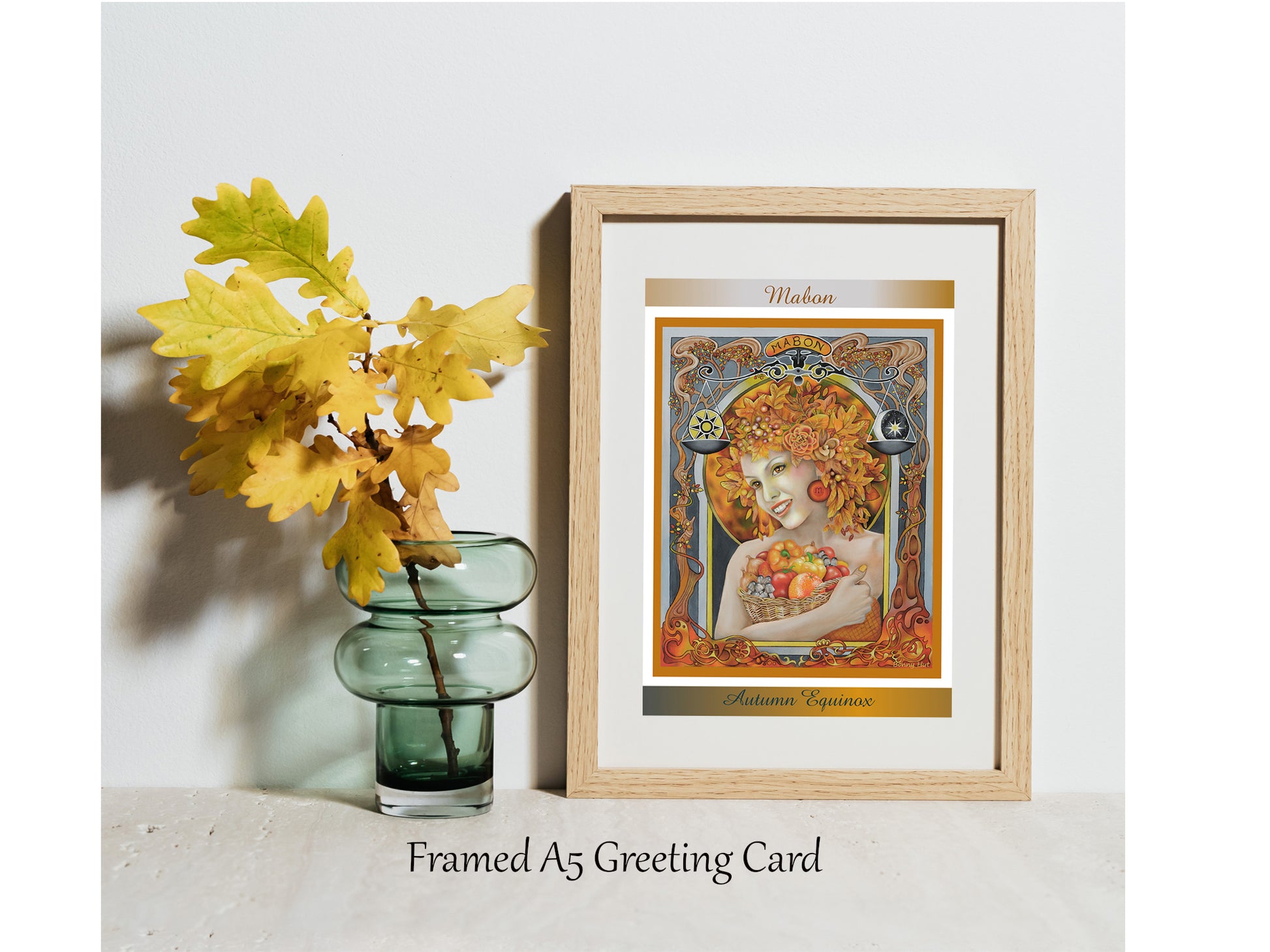 Mabon Autumn Equinox art framed greeting cards - Art Nouveau inspired Wiccan Wheel of the Year - Pagan Sabbat