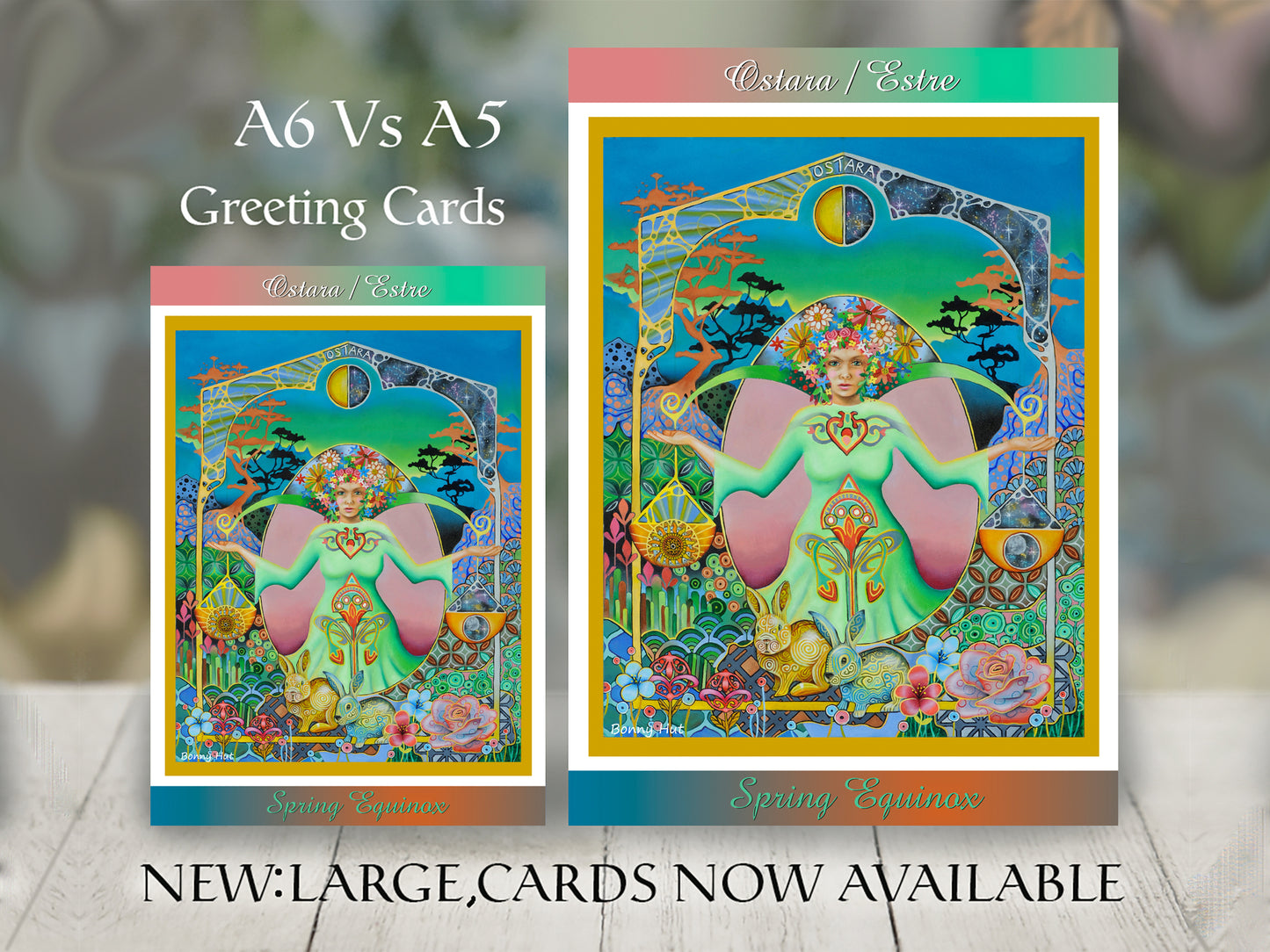 Ostara Spring Equinox art A5 A6 greeting cards - Wiccan Wheel of the Year Pagan Sabbat with balance scale