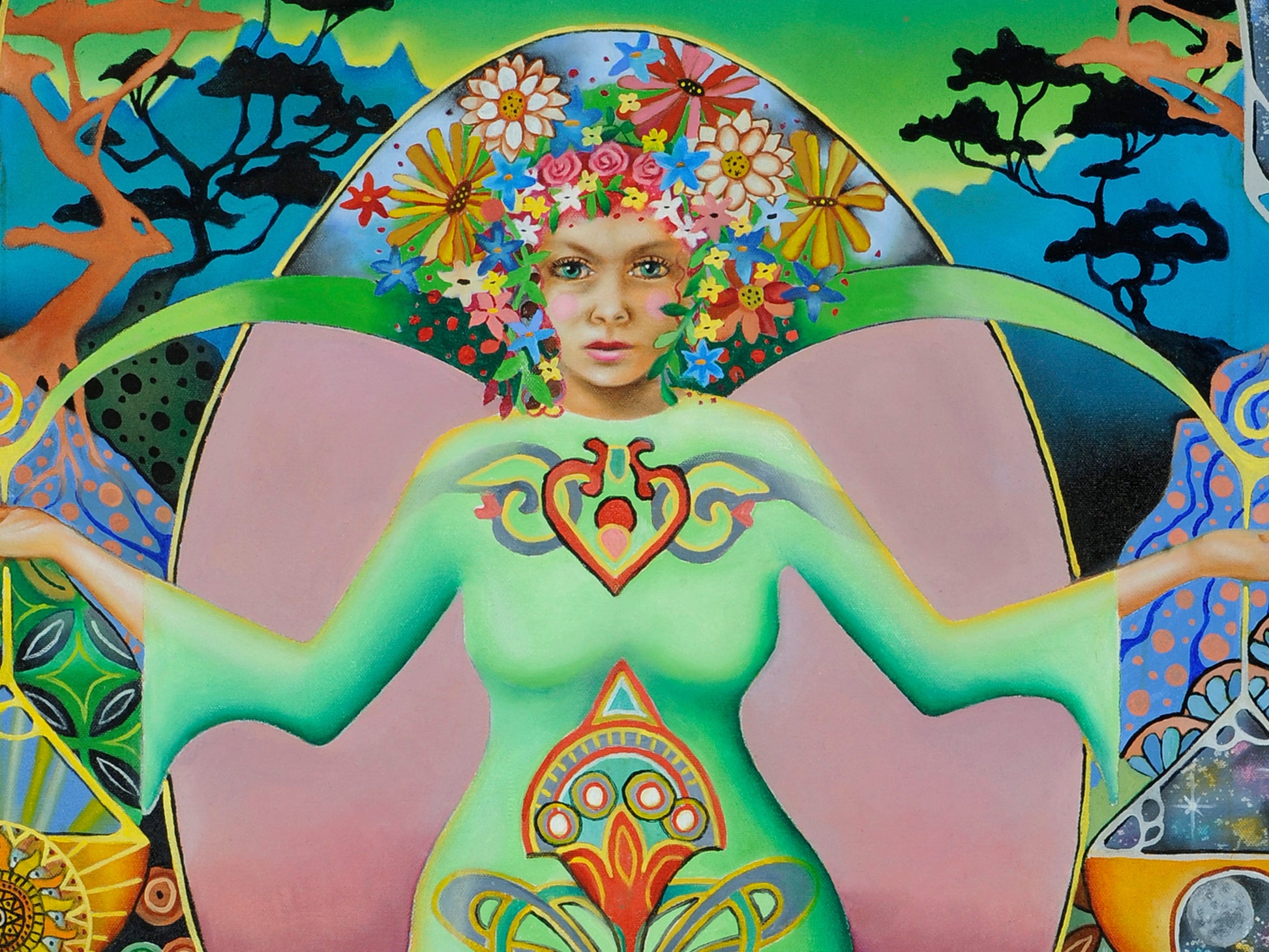Ostara Spring Equinox art greeting cards - Wiccan Wheel of the Year Pagan Sabbat Spring Goddess portrait with balance scale 