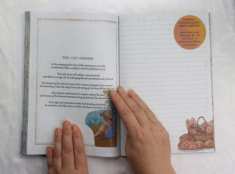 Wiccan Wheel of the Year Journal Poem, 8 Pagan Sabbats Book Art Nouvea inspired, poem about an old farmer