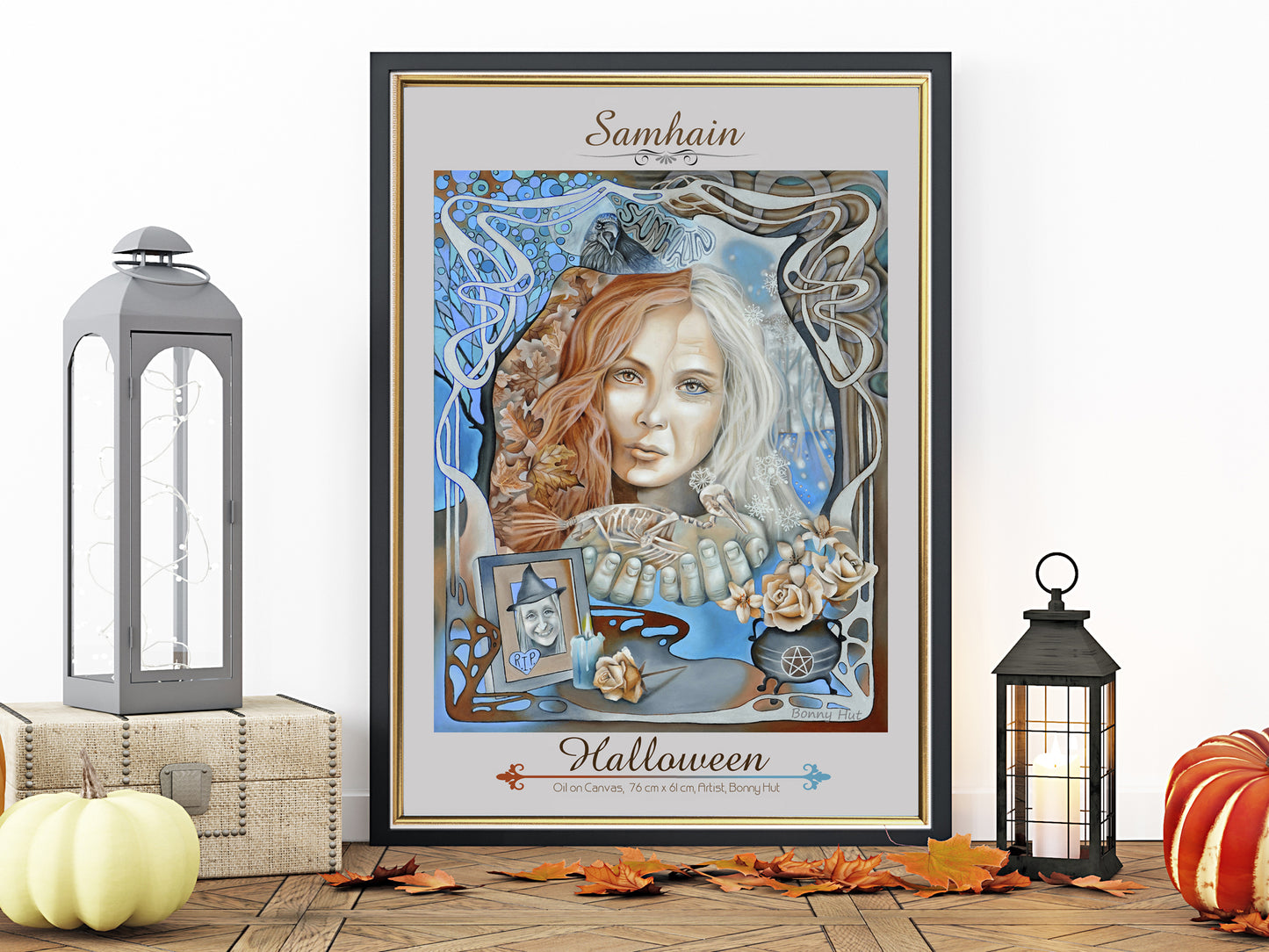 Samhain - Halloween Art prints Framed- Wiccan Wheel of the Year - 8 Pagan Sabbats - framed