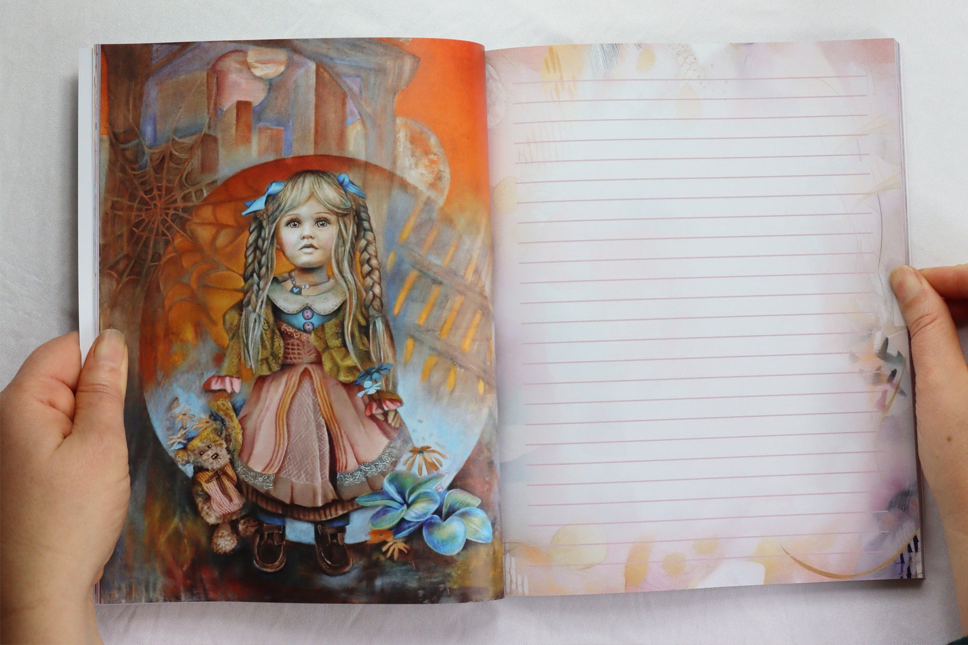 Portrait of a little girl with a teddy bear oil painting, Spiritual Art Journal, Spiritual birthday gifts, Metaphysical store gift, Poetry book, Visionary artwork by artist Bonny Hut