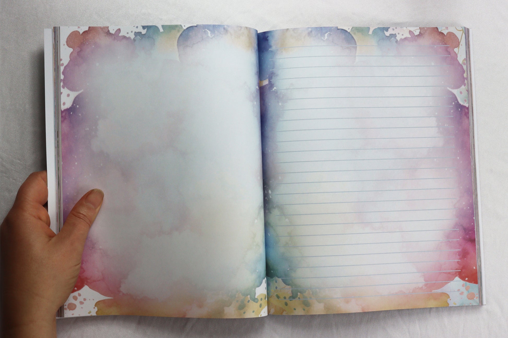 Blank and lined writing Journal pages with watercolor borders. Spiritual Art Journal, Spiritual birthday gifts, Metaphysical store gift, Poetry book, Visionary artwork by artist Bonny Hut