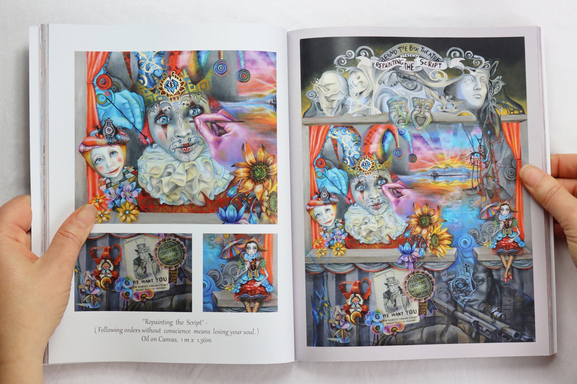 Surreal jester clown carnival oil painting. Spiritual Art Journal, Spiritual birthday gifts, Metaphysical store gift, Poetry book, Visionary artwork by artist Bonny Hut