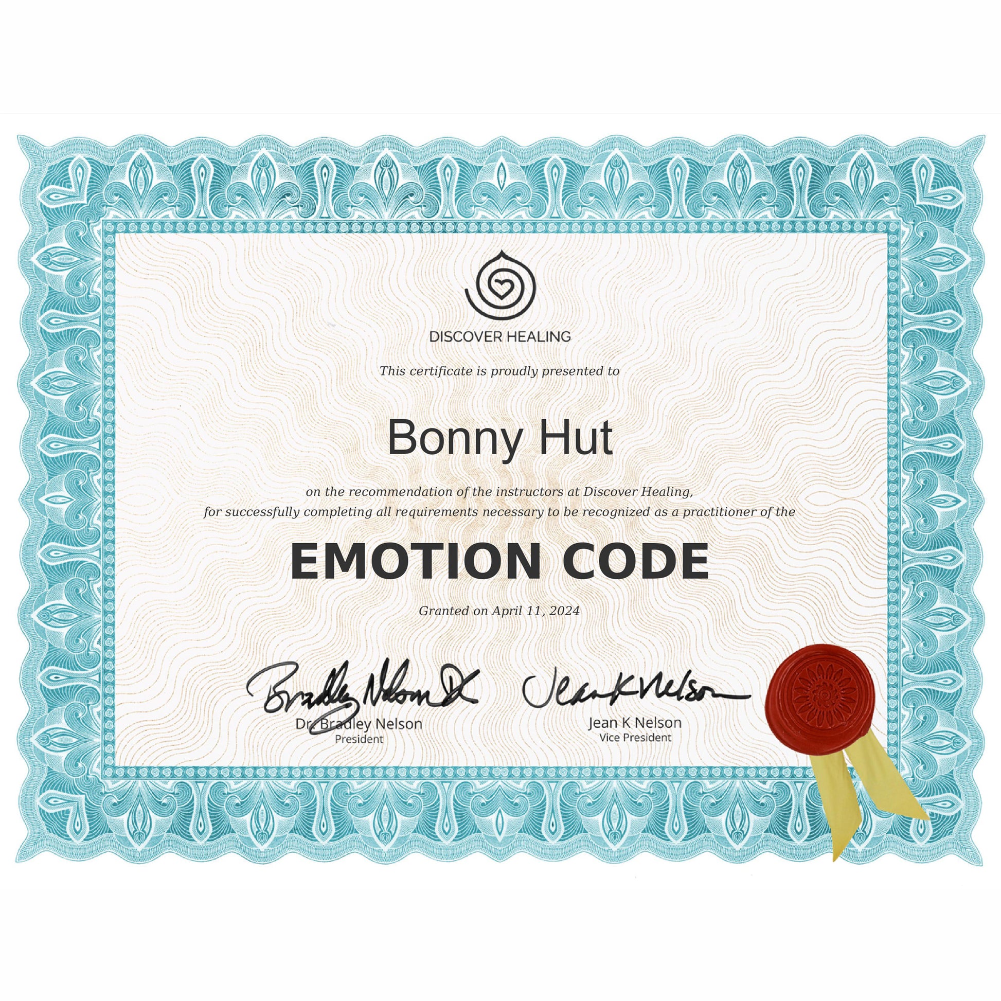 The Emotion Code Certified practitioner certificate