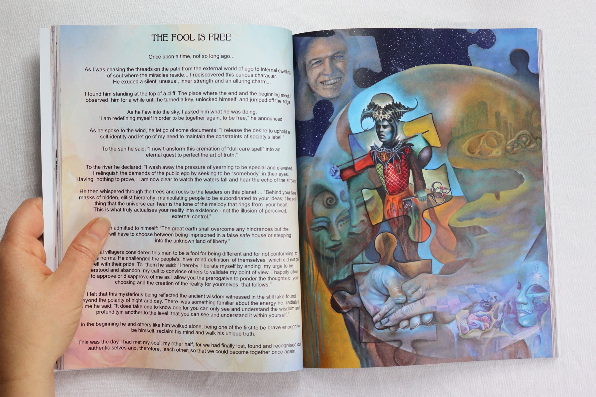 The fool from the tarot oil painting and story. Spiritual Art Journal, Spiritual birthday gifts, Metaphysical store gift, Poetry book, Visionary artwork by artist Bonny Hut