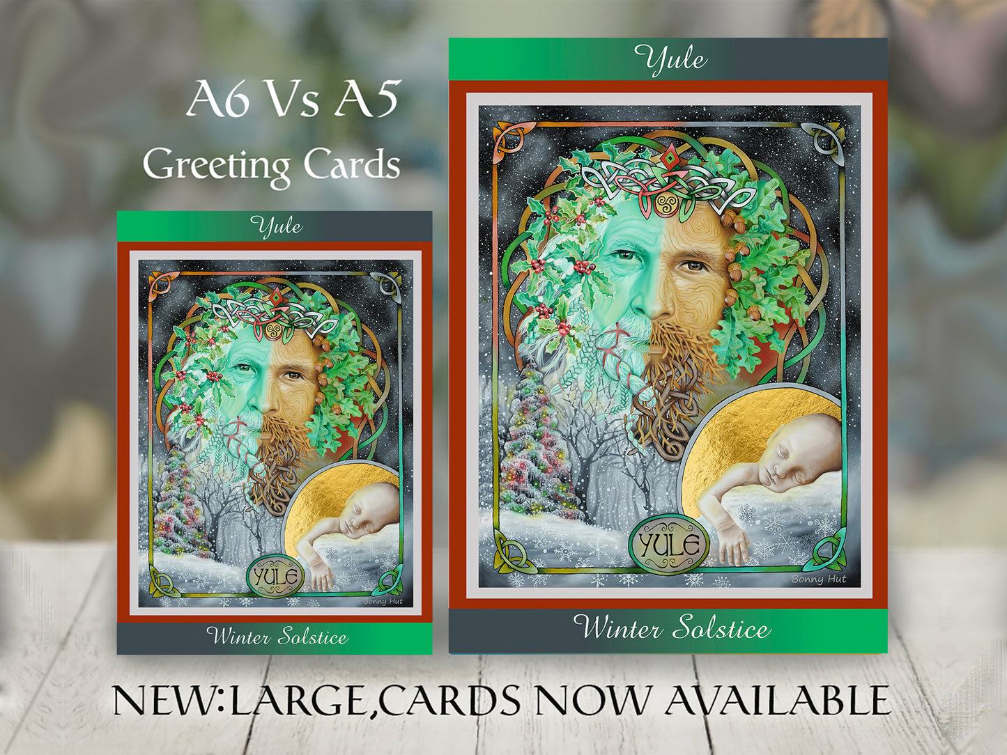 Yule Winter Solstice art A6 and Agreeting cards - Wiccan Wheel of the Year Pagan Sabbat Holly King and Oak King Seasonal Mythology