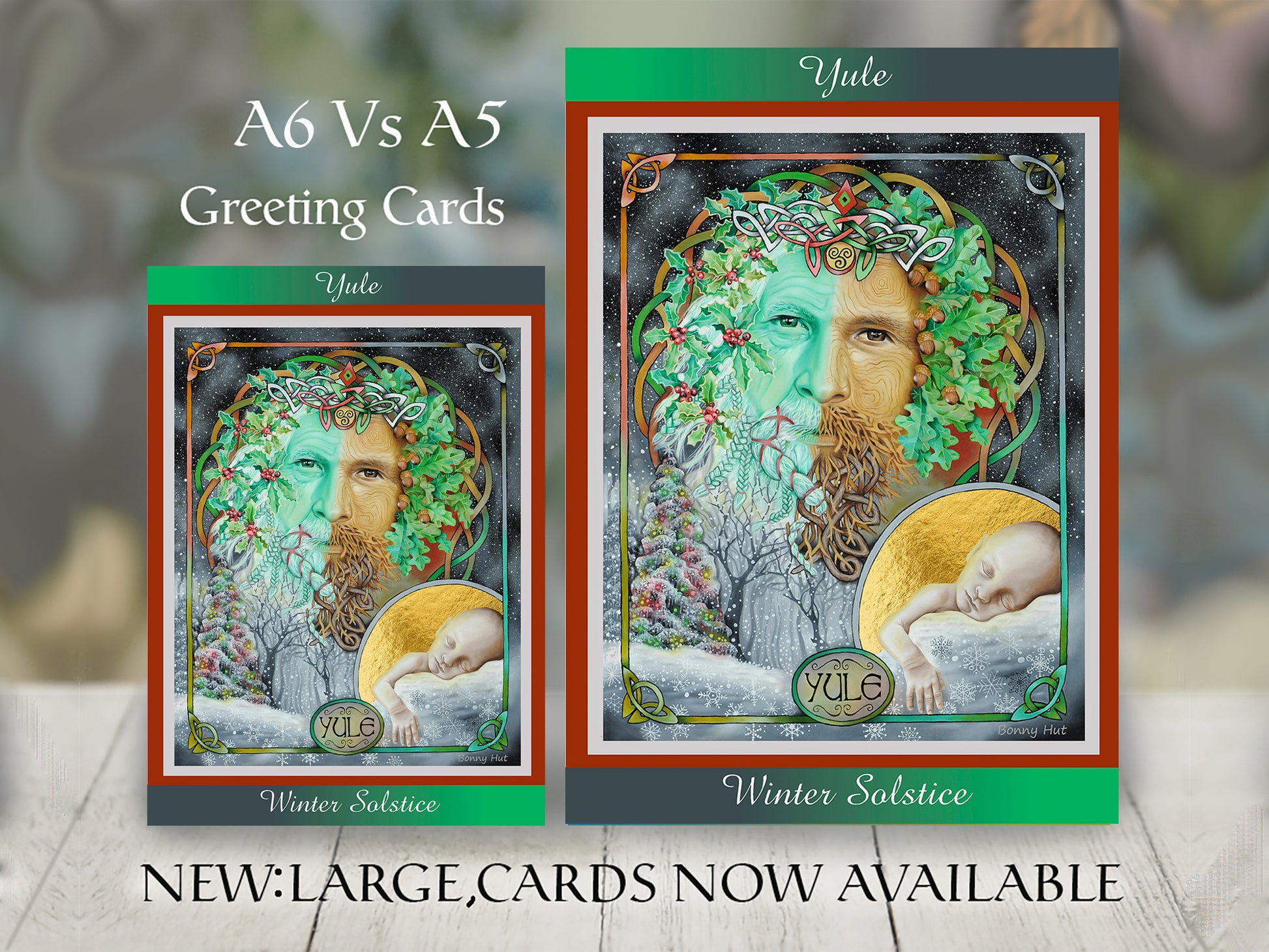 Yule Winter Solstice art A6 and Agreeting cards - Wiccan Wheel of the Year Pagan Sabbat Holly King and Oak King Seasonal Mythology